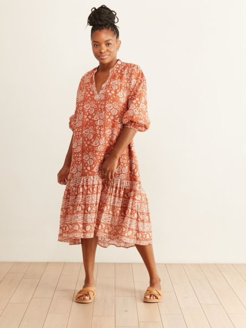 Cleobella Rust Floral Midi Dress